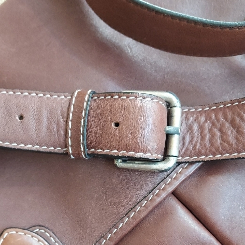 Adrienne Vittadini Vintage Brown Leather Satchel/Messenger Bag, Unisex - Picture 6 of 12